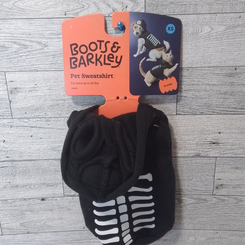 Boots & Barkley Pet Sweatshirt XS Black/White Skeleton Glow Dog Costume